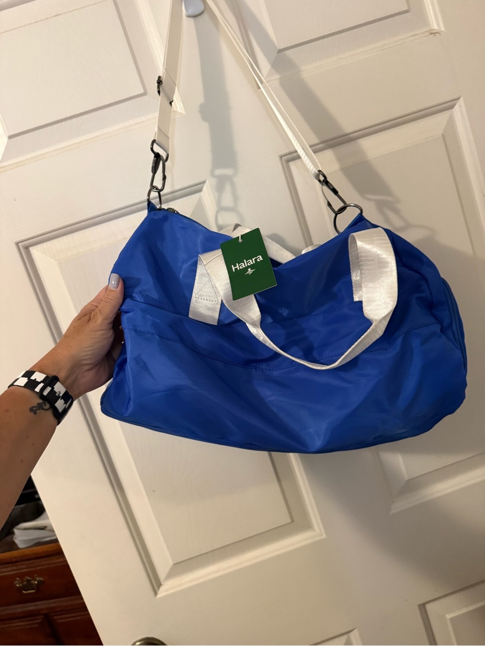 Halara Blue Lightweight Duffel Bag with White Straps
